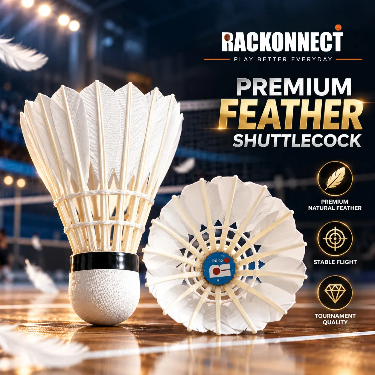 Rackonnect RG-02 premium natural feather shuttlecock