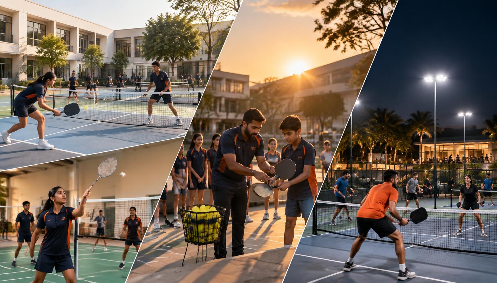 School students, coaches and community players using sports courts throughout the day