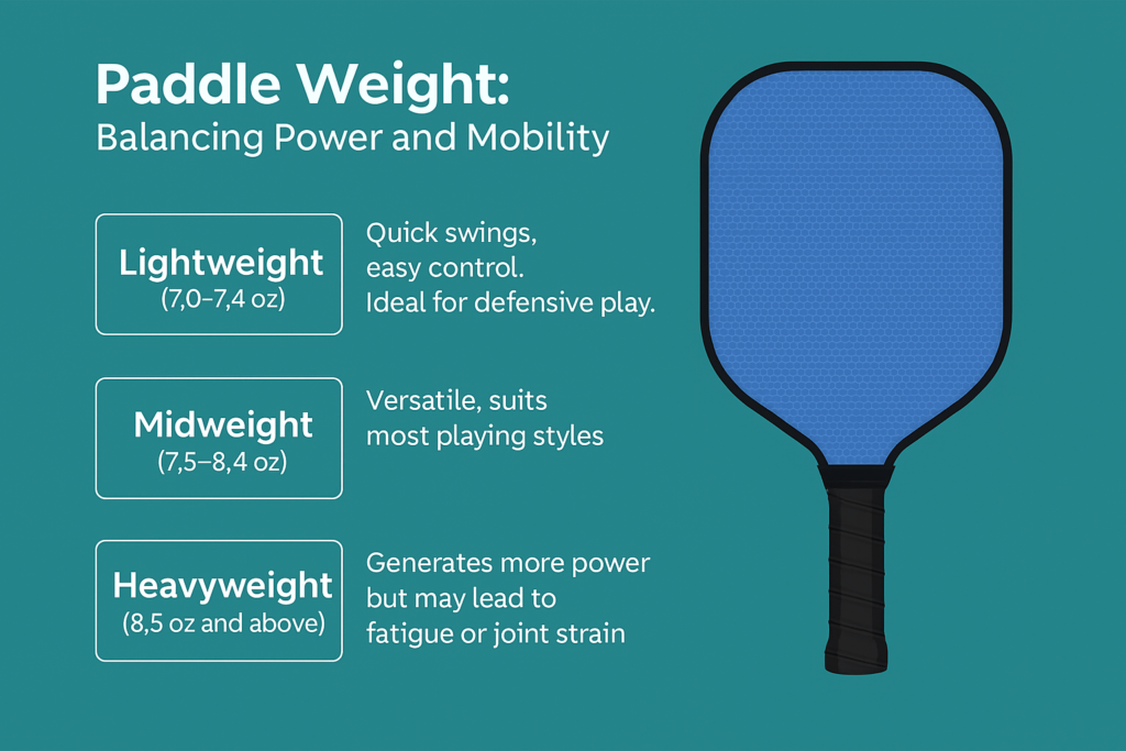 Pickleball paddle weight comparison infographic