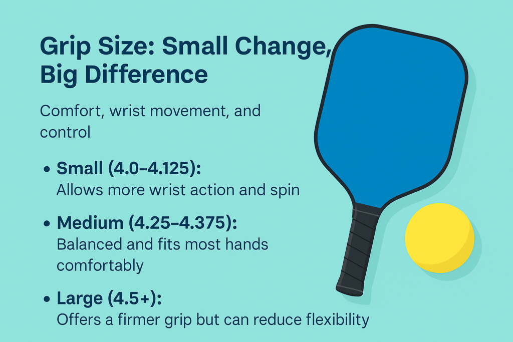 Pickleball paddle grip size comparison infographic