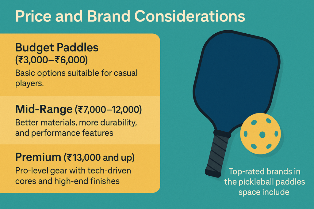 Pickleball paddle pricing and brand comparison infographic