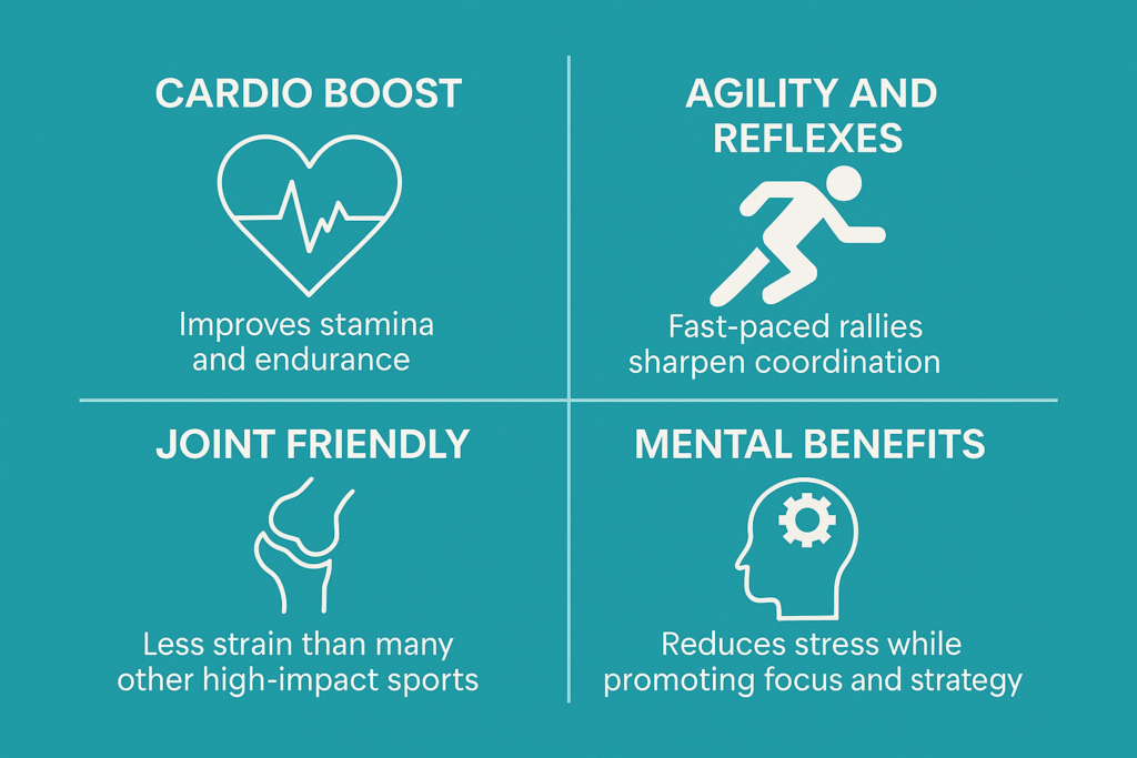Infographic showing health and fitness benefits of padel sports.