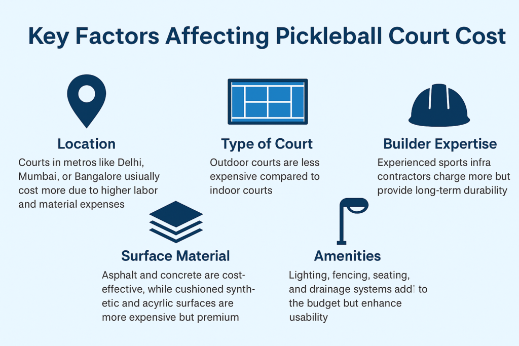 Key factors affecting pickleball court cost infographic