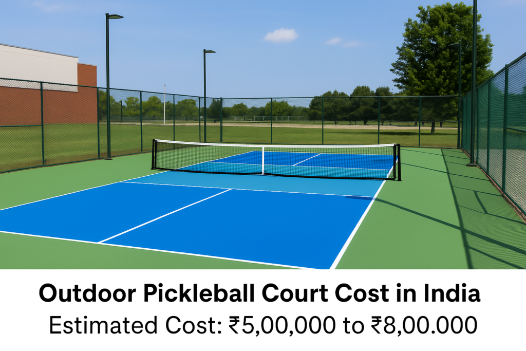 Outdoor pickleball court cost in India with fencing and lights