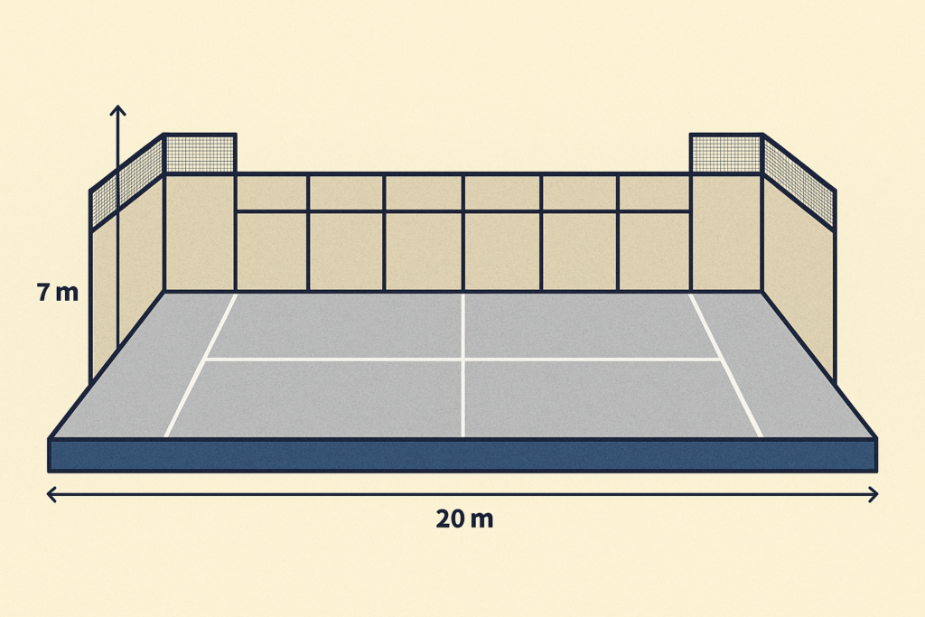 Indoor Padel court dimensions diagram with measurements