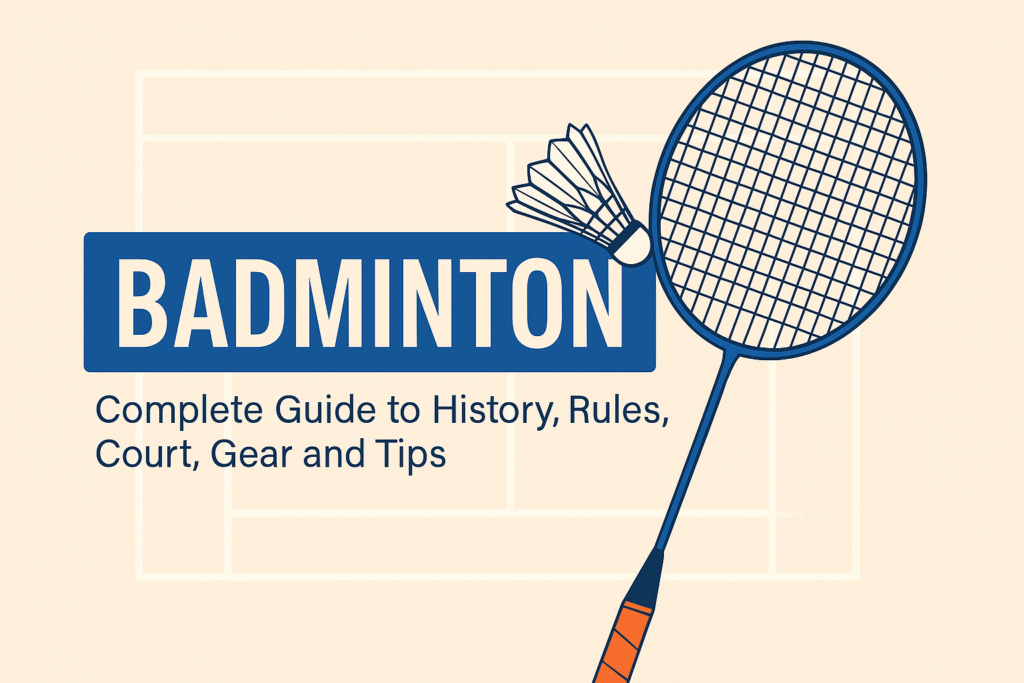 Badminton racquet and shuttlecock on court illustration