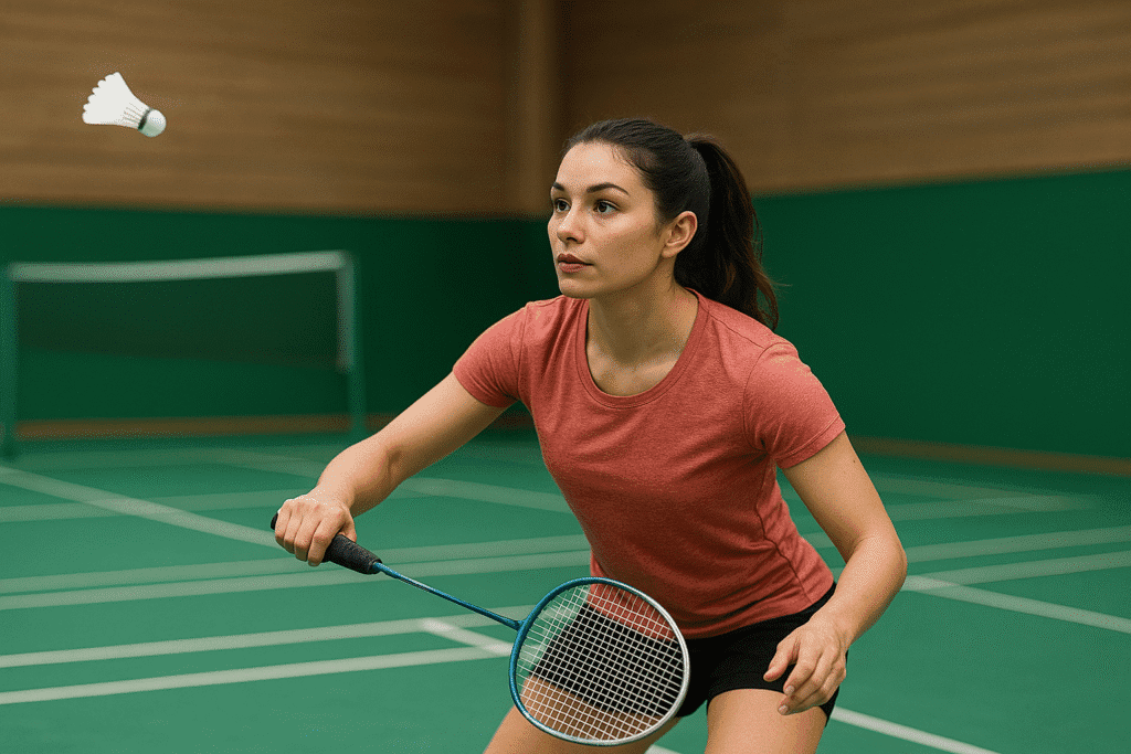 Pay and play badminton on indoor court with racket and shuttlecock